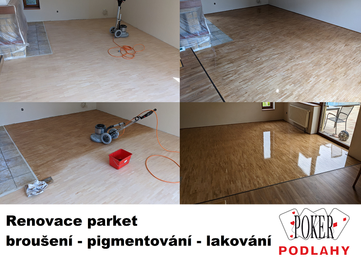 Renovace dřevěn&eacute; podlahy s pigmentov&aacute;n&iacute;m